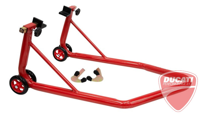  motoremelő - hátsó kerék, piros 2 fajta adapterrel. V = emelőszemes lengővillához L = normál lengővillához